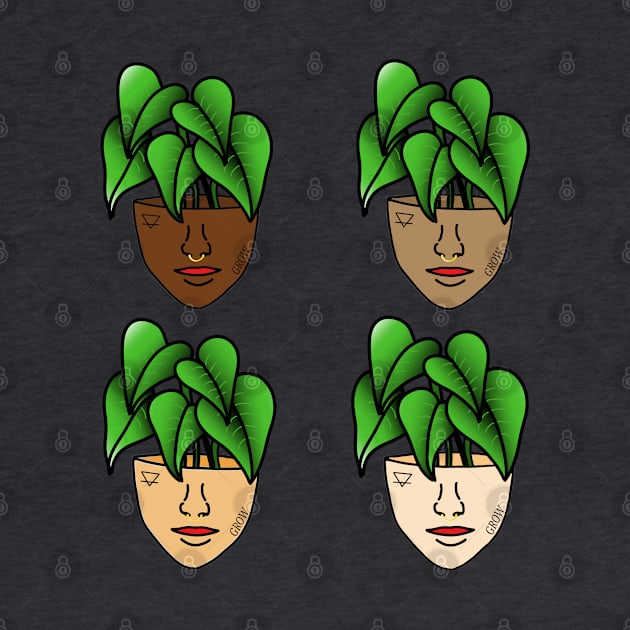 Multicultural Tropical Plant People with Tattoos and Septum Piercing by Tenpmcreations